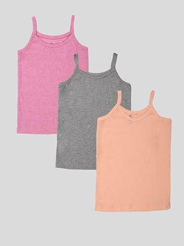 Image of KiddoPanti Girls 100% Cotton Rib Solid Camisole Tank Top Pack of 3