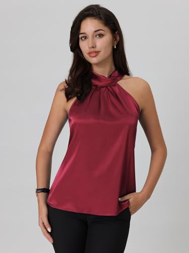 Women's Sleeveless Satin Top Halter Neck Elegant Summer Work Blouse2