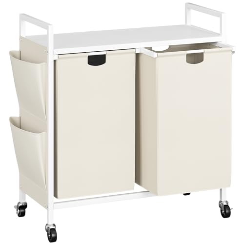 WOWLIVE Double Laundry Hamper with Lid,Rolling Laundry Basket Organizer with