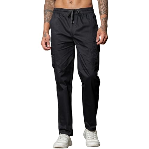 Image of FABRIPPLE Men's Heavy-Duty Cotton Cargo Pants - Rugged Style, All-Day Comfort