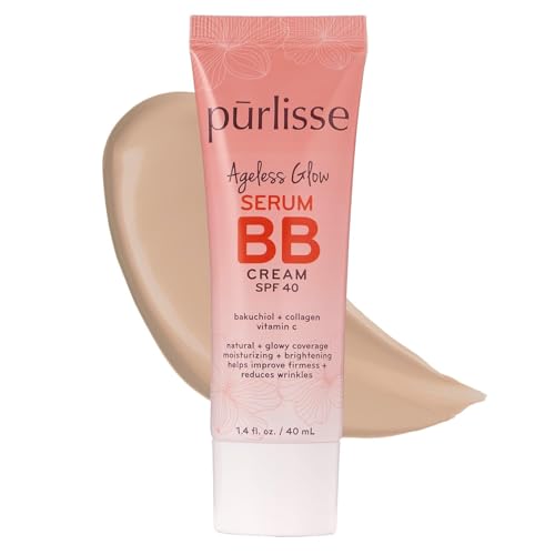 Image of pūrlisse Ageless Glow Serum BB Cream SPF 40 - Glowy Tinted Moisturizer with SPF - Korean Skin Care Formula with Vitamin C & Bakuchiol to Firm, Brighten & Even Skin - Light (1.4 oz)