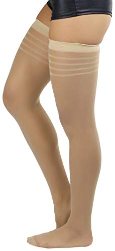 Image of ToBeInStyle Women's Pack of 6 Top Stripe Band Sheer Thigh High Stockings