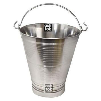 Ashtok Stainless Steel Bucket, Water Storage Bucket,. Diameter 15 Inches, Height 17 Inches, Capacity 20 Litre, Colour Steel Grey.