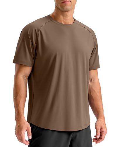 Soothfeel Mens Workout Shirts Quick Dry Athletic Running T-Shirts Short Sleeve Cooling Moisture Wicking Gym Active Tee Tops Taupe XL