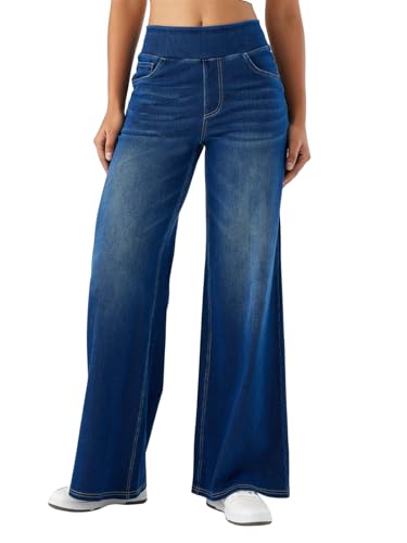 SotRong Wide Straight Leg Baggy Jeans for Women High Elastic Waisted Pull On Jegging Tummy Control Palazzo Denim Pants Casual Soft Loose Stretchy Curve Sweatpant Jean Trousers Navy Blue M
