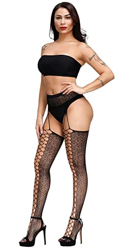 Image of Womens Suspender Pantyhose High Waist Fishnet Tights Fishnet Stockings Thigh High Stockings