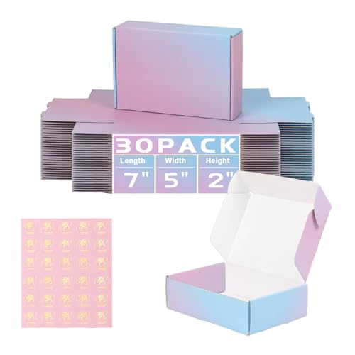 DERZIFUN Paquete de 30 sobres pequeños de 7 x 5 x 2 pulgadas, cajas corrugadas para pequeñas empresas, caja de regalo de cartón reciclable (degradados)