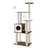 Feandrea WoodyWonders Cat Tree, 65-Inch Modern Cat Tower for Indoor Cats, Multi-Level Cat Condo with 5 Scratching Posts, Perch, Washable Removable Cushions, Cat Furniture, Rustic Brown UPCT166X01