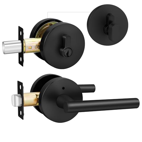 goldenwarm Black Door Handle with Deadbolt, Privacy Lever Door Handle Heavy Duty Zinc-alloyed Front Entry Door Locksets with Deadbolt Front Door Handles and Locks