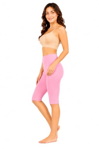Image of mybody Women's Cotton Knee Length Cycling Shorts | Stretchable Breathable Biker Gym Yoga Workout Shorts | Mid Waist Athletic Fit