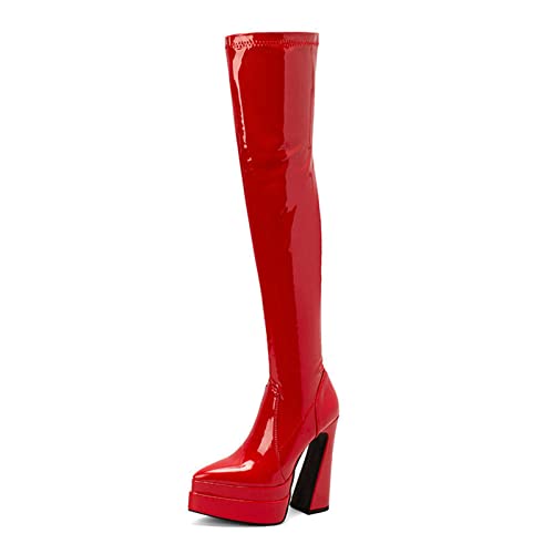 Cuissardes à talons hauts de 14cm en cuir verni brillant pour femme