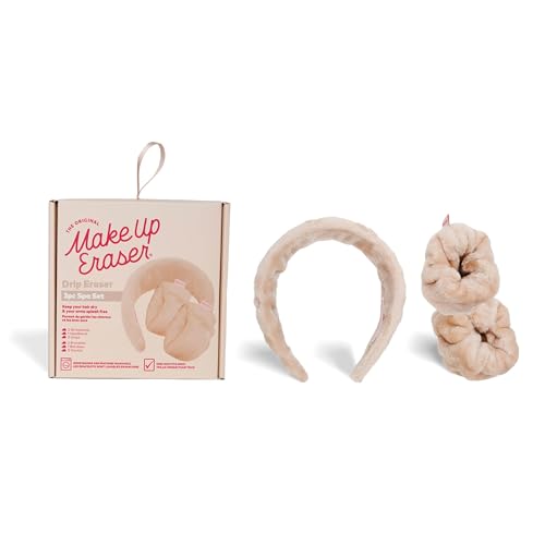 Image of MakeUp Eraser Drip Eraser by The Original, Absorbent Headband and Wristbands Collect Water During Face Washing, 3 Piece Spa Set, One Size Fits Most, Sweet Cream