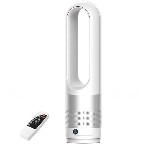 Ventilador Torre sin aspas función frío Calor oscilación automática 8 velocidades Ajustables Temporizador Horas Dormir Trabajar o estudiar 56cm Altura Control Remoto.