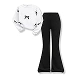 Voxikidio Girls Clothes Size 9-10 Long Sleeve Butterfly Sweatshirt & Flared Pants 2Pcs Clothing Set Fall Winter Outfits White (9-10Years)