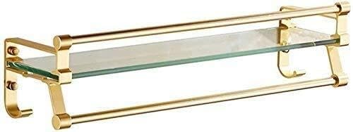 HUANGYANGZ Wall-Mounted Shower Caddy Glass Shelf with Towel Rack Aluminum Tempered Glass Bathroom Shelf 60 13 12cm