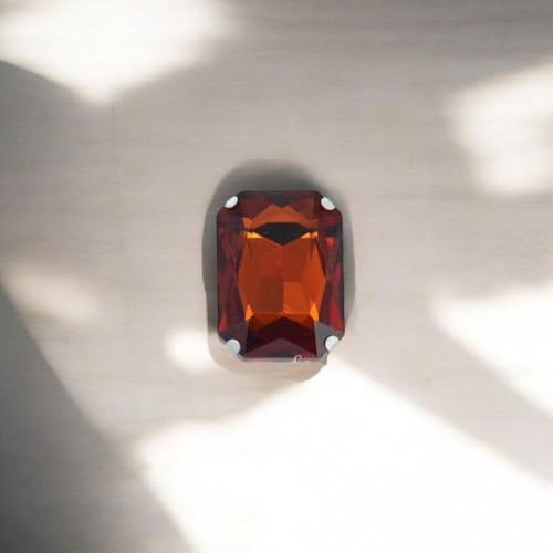 All-Size 24- Color Flat Rectangle Sew On Strass Glass Stone Crystal Gems Sewing Rhinestone Silver Base Button Clothes Accessories - (Color: Red Coffee/Size: 20Pcs 10X14Mm)