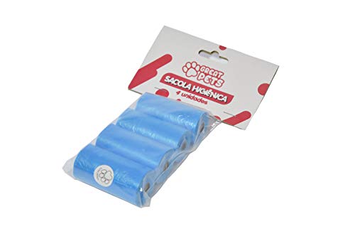 Kit Sacola Higienica Com 4 Rolos, 20 Unidades Cada Great Pets Para Cães, Azul