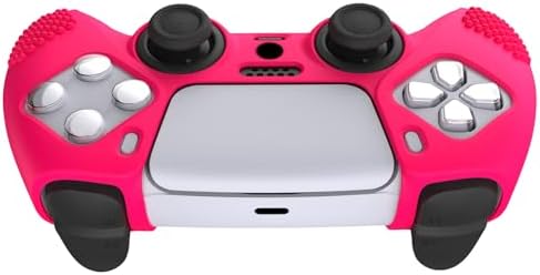 eXtremeRate PlayVital 3D Studded Edition Anti-Slip Silicone Cover Skin for ps5 Controller, Soft Rubber Case Protector for ps5 Wireless Controller with 6 Black Thumb Grip Caps - Bright Pink - 5