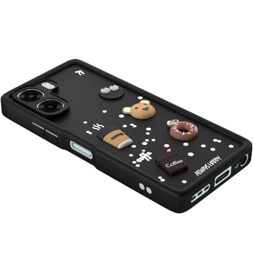 Image of Bintage Cute Fun Taddy Cartoon 3D Ball Bear Milk Cake Coffee Silicon Case Full Body & Camera Protection Back Cover Compatible for Oppo A6s 5G - Black