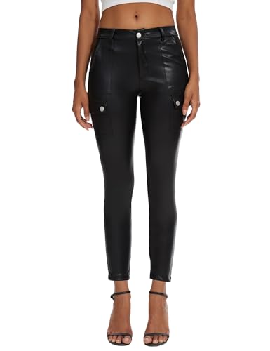 Faux Leather Leggings Pants for Women High Waisted Stretchy Pleather Pants Back Side Pocket Work Tights3
