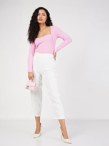 Image of SASSAFRAS Women's Slim Fit Full Sleeves Rib Square Neck Ribbed Basics - Casual Ribbed T-Shirt Tops