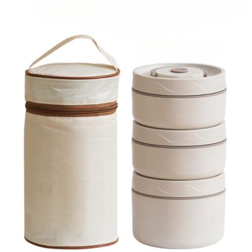 Dtnw ポータブルお弁当箱 サーモス スープジャー 真空断熱スープランチセット サーモス ランチジャー フードジャー ランチジャー 食器と収納バッグ付き ランチジャー 大容量 2段 /3段 真空 ステンレス お弁当箱 通勤 運動会 通学 (3パック +