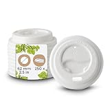 BIOZOYG Deckel für to go Becher 250 Stück Ø 62 mm - Einweg PS Kunststoffdeckel für Coffee-to-go Becher - Becherdeckel mit Trinköffnung weiß, stapelbar, recycelbar, lebensmittelecht, flach