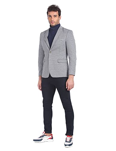 Image of Arrow Men Grey Single Breasted Striped Casual Blazer Regular