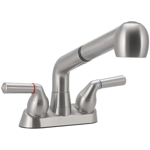 Utility Sink Faucet, Laundry Room Faucet with Pull Out Sprayer, Laundry Tub ABS Plastic Faucet, 4 Inch Centerset 3 Holes Installation Non-Metallic, Brushed Nickel Cover