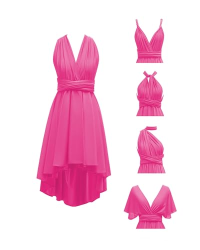 Image of Women's Short Convertible Dress with Bandeau High Low Infinity Bridesmaid Dresses Multi-Way Transformer Formal Dress
