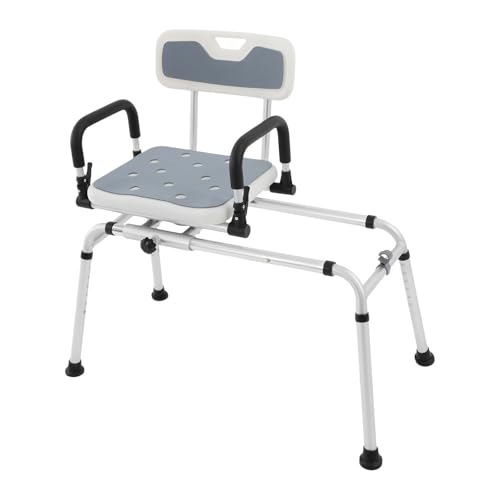 Silla de ducha giratoria y deslizante 360°, taburete de ducha para personas mayores con respaldo, reposabrazos giratorios y pies antideslizantes, banco de transferencia de 12 niveles para bañera