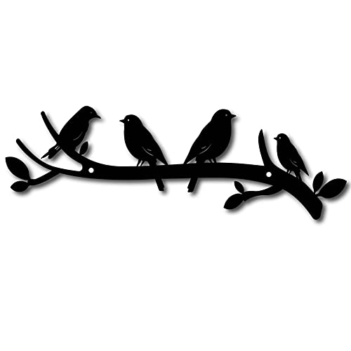 CREATCABIN Oiseaux d'amour sur Une Branche Décoration Murale en Métal Arbre Art Métal Oiseau Jardin Mur Art Signes Noir Suspendu pour Noël Halloween...