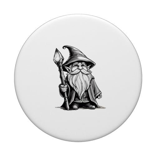 Magical Gnome Wizard Illusionist Sketch Fantasy Beard PopSockets Swappable PopGrip, Black - Image 3