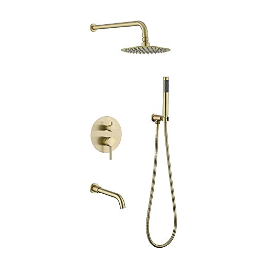 Sistema doccia a pioggia a doppia funzione spazzolato – Soffione doccia rotondo da 20,3 cm e kit miscelatore portatile per un'esperienza di lusso in bagno, flusso d'acqua regolabile e facile