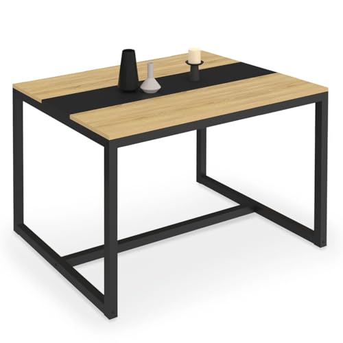 IDMarket - Table à Manger Rectangle Dover 6 Personnes Bande Centrale Noire Design Industriel 120 cm