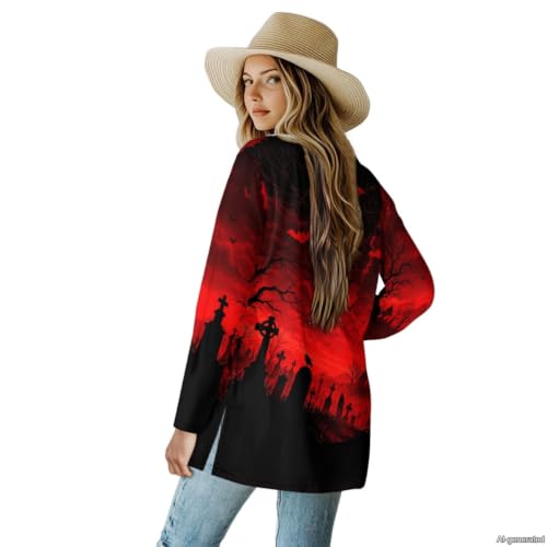 Image of Forchrinse Red Ladybug Cardigan for Women Causal Long Sleeve Open Front Cardigans Sweater Fashion 2024 Fall Coat with Pockets