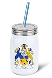 Fisher Coat of Arms/Fisher Family Crest 16 Oz Insulated stainless Steel Mason Jar by Carpe Diem Designs, Made in the U.S.A.