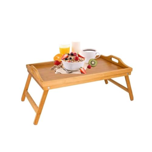 UBOON - Bandeja para Cama de Bambú Auxiliar Portátil Natural 100% Incluye Asa