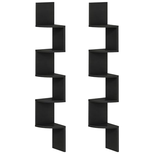 Image of HOOBRO Corner Shelf Wall-Mounted, Set of 2 Floating Corner Shelves for Wall, 5-Tier Corner Bookshelves for Living Room, Bedroom, Bathroom, Home Office, Black BK26BJP201