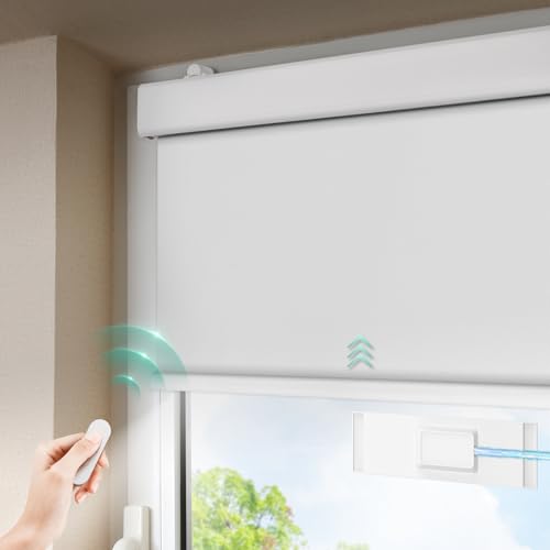 DENFOON Solar Electric Roller Blinds Thermal Blind with Remote Control Blackout Roller Blind With/with Drilling Easyfix Klemmfix Rechargeable Battery Tube Motor Smart Roller Blind White