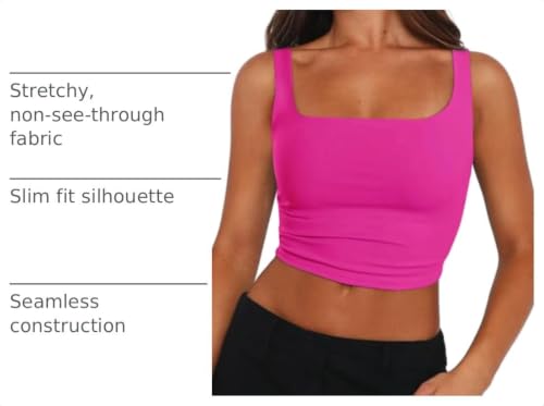 Zeagoo Women's Cute Square Neck Double Lined Casual Sleeveless Cropped Tank Workout Crop Tops Hot Pink - image 4