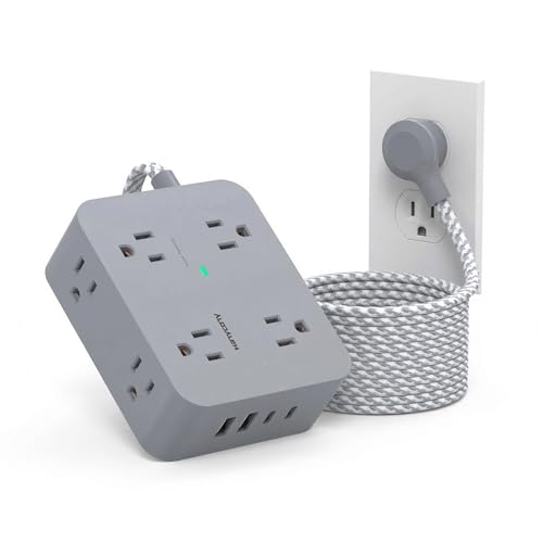 Image of Surge Protector Power Strip - HANYCONY 8 Outlets 4 USB (2 USB C) Charging Ports, Multi Plug Outlet Extender, 5Ft Braided Extension Cord, Flat Plug Wall Mount Desk Charging Station for Home Office ETL