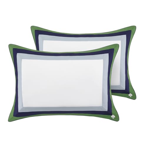 Image of kate spade new york Color Block Full /Queen Comforter Set, 300 Thread Count and 100% Cotton Cover, All Season 3 Piece Reversible Bedding Set, Machine Washable, Navy, Green and White