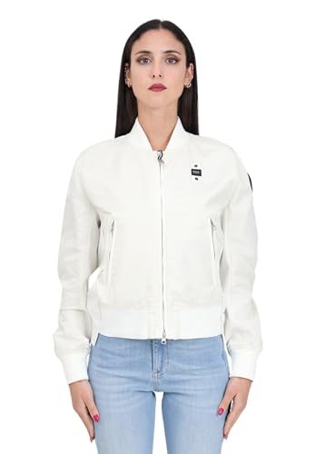  Blauer Giubbotto da donna bianco con patch logo sulla manica
