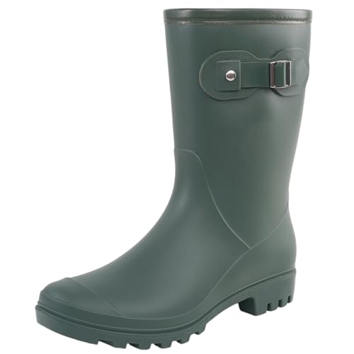 Fubotao Women's Mid Calf Rain Boots Waterproof Fashion Garden Shoes Anti-slipping Rainboots For...