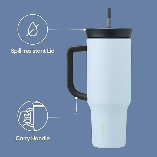 Image of Owala Stainless Steel Triple Layer Insulated Travel Tumbler with Spill Resistant Lid,Straw,and Carry Handle,BPA Free,40 oz,Blue (The Great Blue),(Pack of 6)