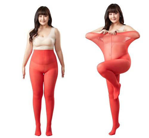 Image of MOOCHI 2 Pairs Women's Plus Size Opaque Tights Control Top High Waist Ultra Soft Elastic