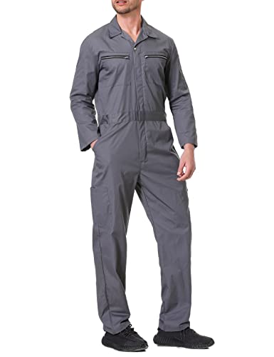TopTie Men's Long Sleeve Action Back Coverall with Zipper Pockets, Mechanic Uniform, Gray - Thumbnail 2