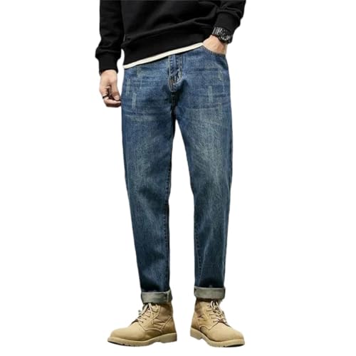 Men's Loose Slightly Stretch Jeans, Casual and Versatile high-Waisted Slim Straight-Leg Jeans