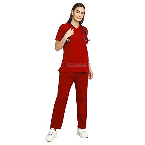 Image of IS IndoSurgicals Faux Wrap Scrub Suits for Doctors Women OT Dress (XXS, Red)